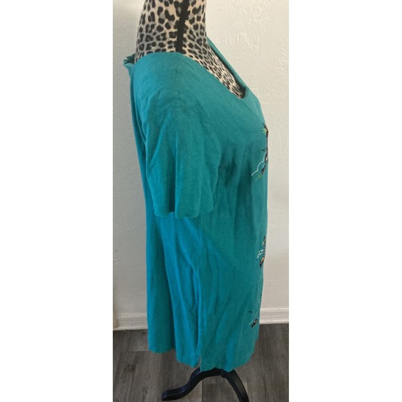 Country Concepts Dress M Teal Green Linen Cotton Midi Shift Lighthouse Solid - Picture 6 of 8